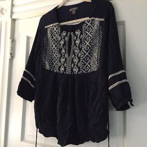 Navy Blue Maternity Boho Blouse